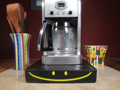 Yellow happy face Coffee Station, Coffee Station Overflow Deck Coffee Accessory, perfect coffee lovers gift or for your coffee bar decor.