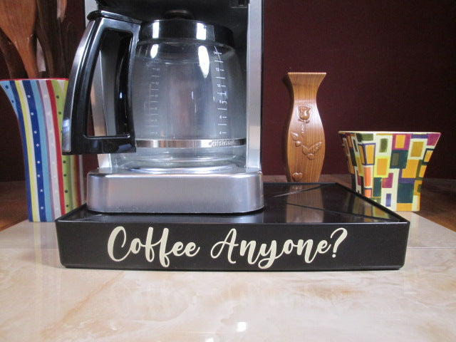 Coffee Anyone? - Coffee Station Overflow Deck Coffee Accessory with words applied in vinyl, perfect coffee lovers gift or for your coffee bar decor.