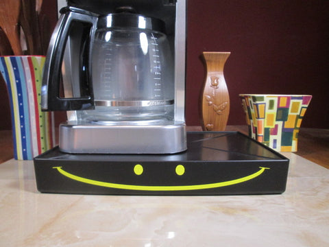 Yellow happy face Coffee Station, Coffee Station Overflow Deck Coffee Accessory, perfect coffee lovers gift or for your coffee bar decor.